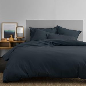 Sjzg-Housse De Couette 220x240 Cm Unie Coton Lav&eacute; | 100% Coton Lav&eacute; | Oeko-Tex | Bleu Nuit - Neuf