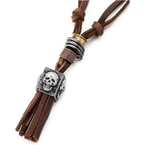 Kal-Cr&acirc;ne Long Brun Cuir Gland Collier Pour Homme Femme - Avec Cordon En Cuir R&eacute;glable - Neuf