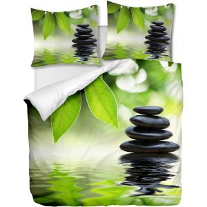 Parure De Lit Pi&iquest;&iquest;Ces Avec Housse De Couette Et Taies D'oreiller,Green Leaf Zen Stone, X Cm / X Cm X ,Multi - Neuf