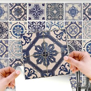 Lot de 48 autocollants muraux amovibles en vinyle pour décoration d'intérieur,salon,cuisine,chambre à coucher,crédence-15 cm-Bleu espagnol Malaga - Neuf