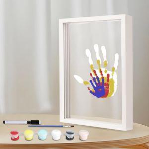 Ensemble D'empreintes De Main Familiales Diy,Ensemble De Cadres Photo De Bébé À Empreinte Familiale Transparente,Cadre Photo Artisanal En Bois,Cadeau Naissance,Cadeau Bébé - Neuf