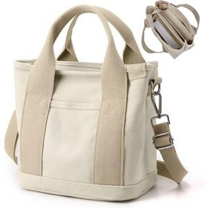 KALANKA-Sac Fourre-Tout en Toile pour Femme, Sac &agrave; Bandouli&egrave;re avec Sangle R&eacute;glable, Sac &agrave; Main pour Femme avec Fermeture &eacute;clair, Fourre-Tout Femme pour l'&eacute;cole, Shopping, Travail, Voyages - Neuf