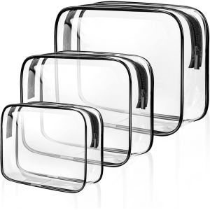 KALANKA-Lot de 3 Trousses de Toilette de Voyage Transparentes, &eacute;tanches et Portables pour Homme et Femme, Trousse de Maquillage Transparente en PVC, Accessoires de Voyage, Trousse de Toilette pour Le - Neuf