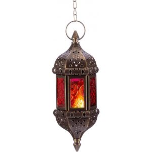 KALANKA-Nuptio Lanterne À Bougie Marocaine Suspendue Bougeoirs Métal et Verre Lampe Ramadan Marron Lanternes Décoratives pour Bougies pour Salon Balcon Terrasse Halloween Décorations de Noël, 1 Pièce - Neuf
