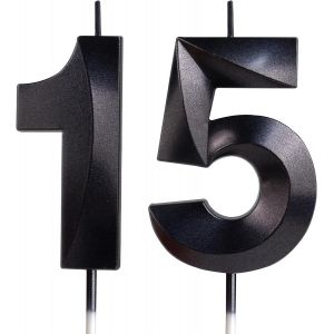 Sansh-Noir Bougies D'anniversaire En Forme De Chiffre 15, 3d Bougies Noir Décoration De Gâteau,Décoration De Gâteau Pour Fête D'anniversaire, Mariage,Bougie D'anniversaire Pour Gâteau - Neuf