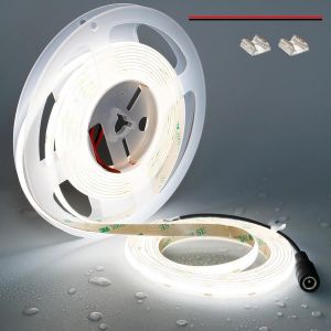 12v Ruban Led Cob Blanc 5000k Ip65 Étanche 5m 480led/M Haute Luminosité 4000lm Cri93+ Découpable Autocollant Pour Miroir,Plafond,Cuisine,Armoire,Placard - Neuf