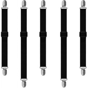 Kalanka-5 Pi&egrave;ces Pince Nappe Exterieur Attache Nappe R&eacute;glable &Eacute;lastique Attache Nappe De Table Exterieur Attache Nappe Pour S&eacute;curiser La Nappe Les Tables De Pique-Nique Le Canap&eacute; (Noir) - Neuf