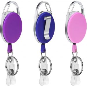 3pieces¿violet+bleu+rose) Rétractable Trousseau Enrouleur Longueur 68.5 cm a Ressort Renforcé et les poids Lourds, Cordon, pour les Cartes d'identité avec Clip de Ceinture et porte-clés Crochet - Neuf