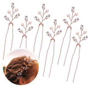 Lot De 6 Perles De Cristal Strass De Mariée Pinces À Cheveux Fleur De Cheveux De Mariage Pièces Vintage Accessoire De Cheveux Partie Des Pinces À Cheveux (Or Rose) - Neuf