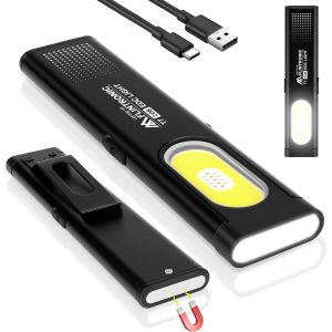 MEVRONISSHOP-Lampe de travail COB rechargeable USB C, mini lampe de poche plate EDC de 450 lumens avec base magnétique et clip de boucle. Convient pour l'entretien, le camping, la randonnée, l'urgenc - Neuf