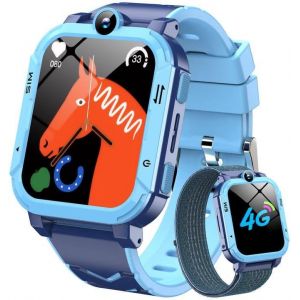 JEXNOVASHOP-Montre Connect&eacute;e Enfant 4G, GPS+LBS+WiFi, Fonction SOS, Appels Vid&eacute;o T&eacute;l&eacute;phonique,Podom&egrave;tre, Moniteur de Sommeil,Cam&eacute;ra,pour Filles et Gar&ccedil;on Fille 5-16 Ans &iquest;Bleu&iquest; - Neuf