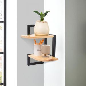 Cauc-Lot De 2 &Eacute;tag&egrave;res D'angle Suspendues En Bois Rustique Pour Chambre D'enfant, Biblioth&egrave;que, &Eacute;tag&egrave;res Murales D'angle Mignonnes En Bois Pour Salle De Bain, Salon, Cuisine, Marron - Neuf