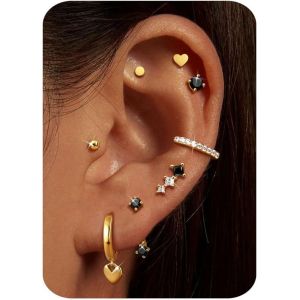 Kal-8 Pairs Boucles D'oreilles Femme Piercing Oreille Acier Inoxydable Boucle D'oreille Femme Plaqué Or 14k Creoles Argent Femme Piercing Helix Piercing Tragus Hypoallergénique Bijoux Femme - Neuf