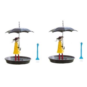Mangeoire À Oiseaux Suspendue D'extérieur Avec Chaîne Et Parapluie,Avec Brosse - Neuf