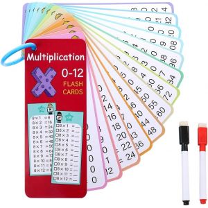 14 Pièces 1 x 1 Cartes d'apprentissage Apprendre Les Tables de Multiplication Table de Multiplication Double Face avec Stylo Effaçable et Anneau Jeu d'apprentissage pour Apprendre à calculer - Neuf