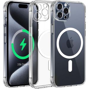 Magnétique Coque Protection Caméra Pour Iphone 15 Pro Max Compatible Avec Magsafe Charge Sans Fil, Anti-Jaune Antichoc Anti-Rayures Étui Housse Pour Iphone 15 Pro Max, Transparente - Neuf