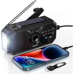 Portable de Manivelle Radio Radio Solaire Survie AM/FM Dynamo Radio USB-C 2500mAh Rechargeable avec Lampe de poche LED Alarme de SOS Boussole Petite Radio pour Extérieur Urgence - Neuf