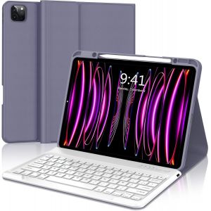 Coque Clavier Pour Ipad Pro 12.9 2022/2021/2020/2018, Azerty Français Étui Clavier Magnétique Bluetooth Sans Fil Pour Ipad Pro 12.9 6è/5è/4è/3è Gén, Lavande - Neuf