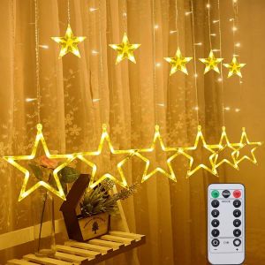 KAL-Rideau Lumineux Noël Etoiles, 126 Led Guirlandes Lumineuse À Pile Étanche 8 Modes Avec Télécommande Décoration Ramadan Pour Exterieur Interieur Chambre Fenetre Mariage Noël - Neuf