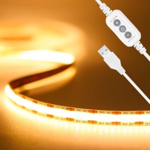 Usb Cob Led Strips Warm White 5 V,2 M 640 Leds Dimmer Strip Light Cob 2700 K Tv Backlight,Flexible Led Strip For Wardrobe,Bedroom,Home Lighting Diy - Neuf