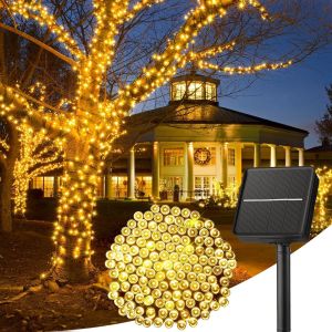 Kal-Guirlande Lumineuse Solaire D'extérieur, 13m 100 Led, 8 Modes D'éclairage, Étanche, Blanc Chaud - Neuf