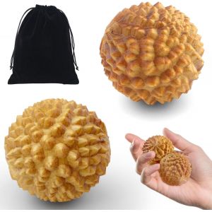 Kal-Lot De 2 Balles De Massage À La Main, En Forme De Durian, 4,3 Cm, Couleur Bois, Avec 1 Sac En Velours Noir Pour Soulager Le Stress Et Masser - Neuf