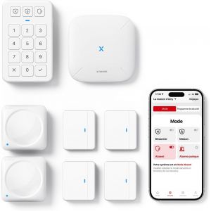 Kit de S&eacute;curit&eacute; pour la Maison, Alarme sans Fil Compatible avec Alexa et Application pour Alertes en Temps R&eacute;el, Station de Base, Capteurs de Porte, D&eacute;tecteurs de Mouvement, Clavier, AS08 - Neuf