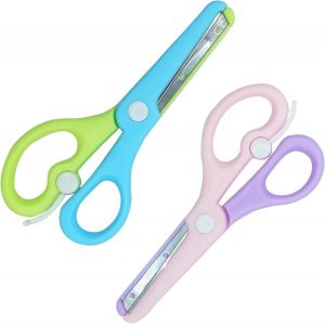 Mevronisshop-2 Pcs Ciseaux Enfants,Ciseaux De S&eacute;curit&eacute; Pour Enfants 3 Ans, Ciseauxs Formation Pr&eacute;scolaire,Ciseauxs &Agrave; Bouts Arrondis,Pour L'artisanat La Conception Cr&eacute;ative,&Agrave; Partir De 3 Ans (Green+Pi - Neuf