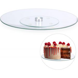 Checarzhn--No1-10026301 Plateau Tournant 360° Gâteaux Assiette Présentation Verre Pâtisserie 30 Cm Servir Décorer, Transparent - Neuf