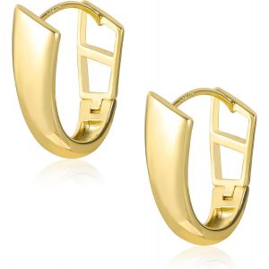 Kal-Boucles D'oreilles Cr&eacute;oles En Argent 925, Cr&eacute;oles Grandes Ovale G&eacute;om&eacute;trique, &Eacute;pais, Plaqu&eacute; Or 14 Carats, Pour Femme - Neuf