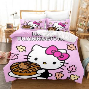 Parure De Lit Hello Kitty 3 Pieces Avec Housse De Couette Et Taie D'oreiller Pour Lit Double - Neuf