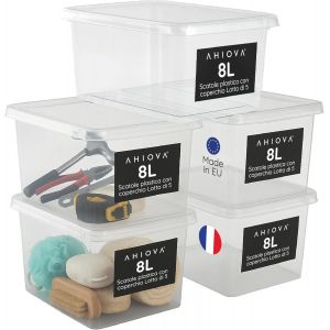 MEVRONISSHOP-5 bo&icirc;tes de rangement avec couvercle 8L, bo&icirc;te en plastique 100% transparent, bo&icirc;tes empilables (8Litres) - Neuf