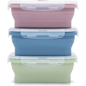 Jexnovashop-3 Packs R&eacute;cipients Pliables En Silicone Support Pliable Conteneurs De Stockage De Nourriture Silicone Pliable Multicolore Alimentaires En Pour Le Camping, La Randonn&eacute;e (1200ml) - Neuf