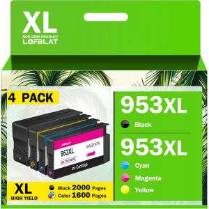 TEPPA-953XL 953 XL Cartouches d'encre Remplacement pour HP 953 XL Compatible pour HP Officejet Pro 7720 7740 8725 8720 8730 8210 8715 8710 Multifonction imprimante (Noir Cyan Magenta Jaune, 4 Pack) - Neuf