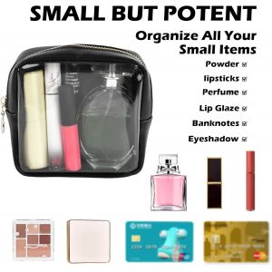 CHENG-Trousse de Maquillage Transparente PVC, Petit Pochette de Rangement pour Cosmétiques, Mini Sac à Main de Cosmétiques en Cuir PU, Trousse de Maquillage de Voyage, Trousse de Toilette Légère Impe - Neuf
