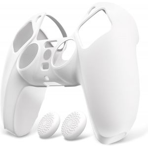 Coque Pour Ps5 Manette Housse Protection Avec Capuchon Pour Ps5 Grips Joystick Cover Skin Silicone,Pure S&eacute;rie-Blanc - Neuf