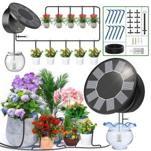 Ulteronixshop-Arrosage Goutte &agrave; Goutte &Eacute;nergie Solaire, 2025 Nouveau Couvercle Rond Kit Arrosage Automatique pour Int&eacute;rieur et Exterieur Balcon Jardin Plante, Programmateur Arrosage avec 10M Tuyau Ar - Neuf