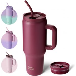 Tianyi-Tasse Isotherme 1200 Ml, Mug Avec Paille Et Poignée, Tasse Avec Paille Sous Vide En Acier Inoxydable Pour Cadeaux, Fêtes, Bureau, Café (Rouge) - Neuf