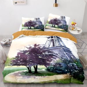 Parure De Lit Avec Motif Tour Eiffel Et Taie D'oreiller, Impression 3d, Confortable, Avec Housse De Couette Et Taie D'oreiller, Pour Lit Double Ou King Size - Neuf