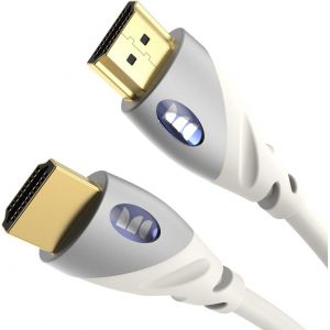 C&acirc;ble HDMI - R&eacute;solution 4K - Vid&eacute;o HDR - 18 GBPS - Vitesse &Eacute;clair - Connecteurs V-Grip - Triple Blindage - 1,82 M&egrave;tres - Garanti &agrave; Vie - Blanc - Neuf