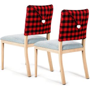 4 Pi&egrave;ces de No&euml;l Pr&eacute;sident de Couverture Arri&egrave;re de No&euml;l Housses de Chaise Buffalo Plaid Hat de No&euml;l Pr&eacute;sident Couvre le Dos de No&euml;l &agrave; Manger Chaise Protecteur &Eacute;lastique Vichy Pr&eacute;sident de Couvrir p - Neuf
