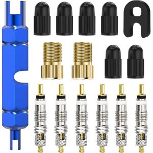 Kal-23 Pièces Presta Valves Cores Obus, Demonte Obus Valve Velo, Avec Adaptateur Valve Presta Set Pour Réparation De Vélos, Avec Outil De Clé Pour Vélo Vtt - Neuf