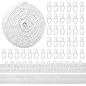 KAL-Ruban De Rideau Plissé Universel Pour Rideaux - 30 M X 2,5 Cm - Avec 100 Crochets - Blanc - Neuf