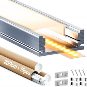 Profile Alu Pour Ruban Led 2 M Profil&eacute; Aluminium Led - Canal Aluminium U-Forme Pour Ruban Led, Profil&eacute; Alu Avec Couvercle Blanc Laiteux, Embouts Et Clips De Montage (Sl05, 15*2m([Rub9222631] - Neuf