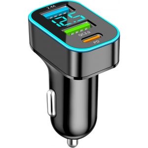 Chargeur de voiture 3 ports allume-cigare USB 30 W PD 3.0 USB C Chargeur de t&eacute;l&eacute;phone de voiture 12 V 24 V Prise USB Chargeur rapide pour iPad iPhone 15/14/13/12 Samsung Galaxy GPS Dash Cam - Neuf