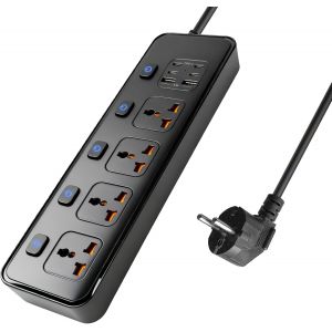 KALANKA-Multiprise Universelle avec Interrupteur, Adaptateur multiprise UE, 4 Prises, 4 Ports USB-C, 2 Ports USB, Interrupteur Individuel 3000 W, rallonge de 1,8 m, multipriseprot&eacute;g&eacute;e - Neuf