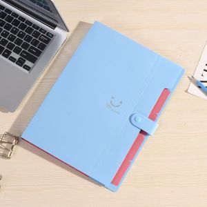 Chemise Accordéon Extensible A4 Bleue Avec Bouton-Pression Et 5 Poches - Neuf
