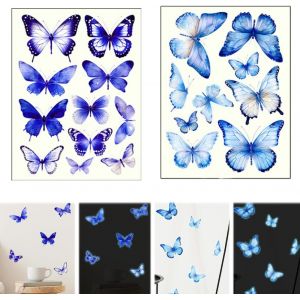 Eryi-20 Pièces Sticker Mural Papillon Lumineux 3d, Stickers Muraux Phosphorescents Pour Décoration Plafond Mur Chambre Enfant, Decoration Chambre, Chambre Fille (Fluorescent) - Neuf