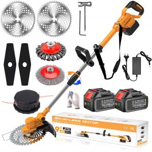 MEVRONISSHOP-Coupe Bordure sans Fil avec Batterie 4 en 1 Debroussailleuse Electrique sans Fil avec 2 Batteries 4.0 Ah, 21V D&eacute;broussailleuse &agrave; Batterie Brushless avec Brosse D&eacute;sherbage pour Jardin &Eacute;la - Neuf