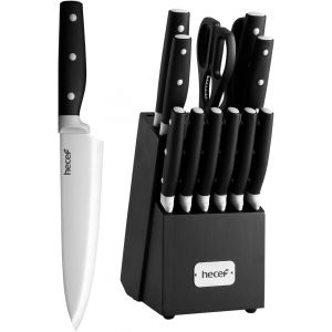 Checarzhn--No1-Couteau Cuisine, Porte Couteaux De Cuisine 14 Pièces, Ensemble Couteaux De Cuisine En Acier Inoxydable Avec Bloc En Bois, Couteaux De Chef Professionnels - Plus De Choix De Couleur (No - Neuf